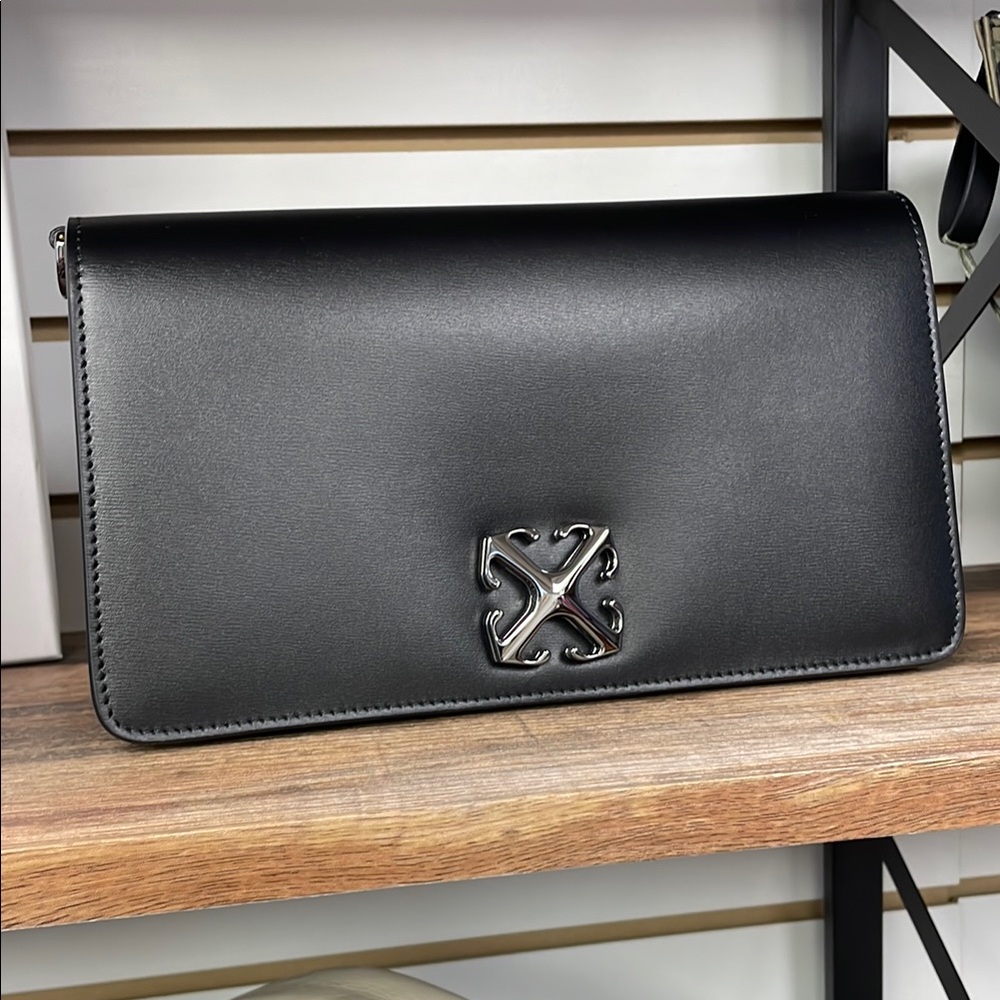 Off-White Black Leather Bag with Minimalist Design